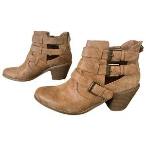 G By Guess Tan Faux Leather Buckle Ankle Bootie